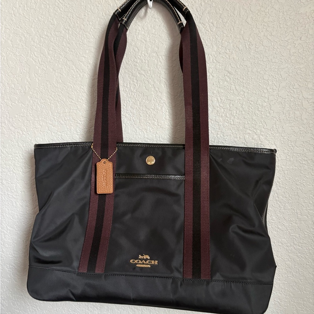 Coach Ellis Tote in Nylon with Burgundy Straps